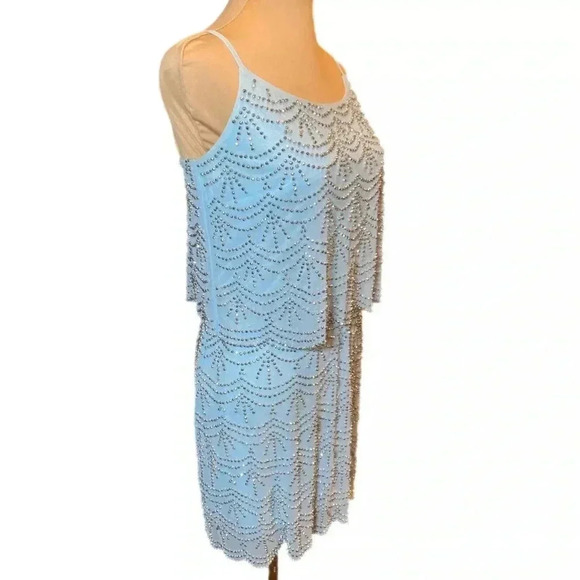 Xscape Rhinestone Beaded Tiered Formal Mini Dress Light Aqua Prom Homecoming 2 - Picture 7 of 16